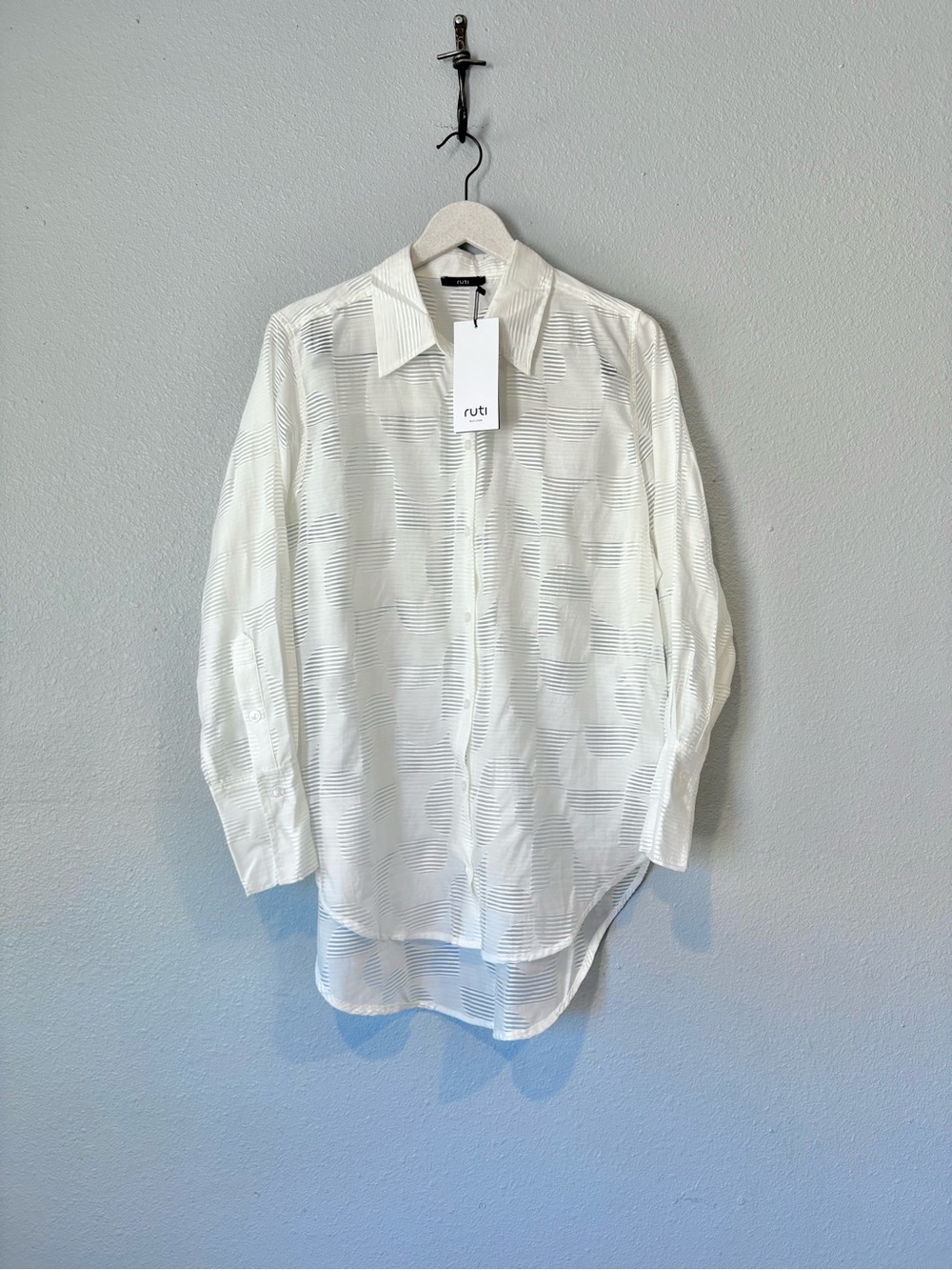 NEW Ruti Fairway  Geo Sheer Tunic Blouse Top White Size Large